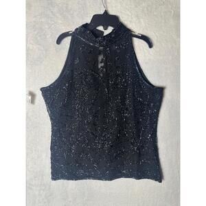 NWT Dressbarn Collection Beaded Formal Top Black Highneck‎ Sleeveless Size Large